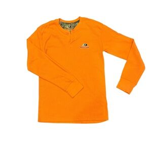Mossy Oak Men’s Bright Orange Button Front Thermal Henley Shirt S (Flaw)